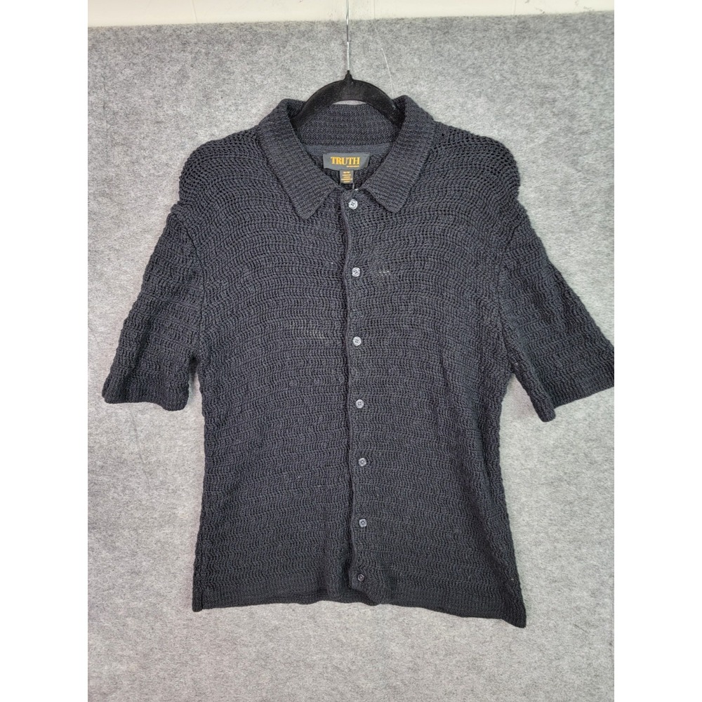 NWT Truth by Republic Short Sleeve Button Sweater Black Medium